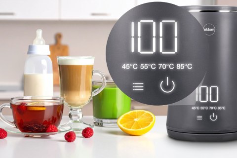 ELDOM CZAJNIK BEZPRZEWODOWY C515S ORRA 1,8L 2000W, SZARY, 5 PROGRAMÓW 45,55,70,85,100°C, PODTRZYMYWANIE TEMPERATURY