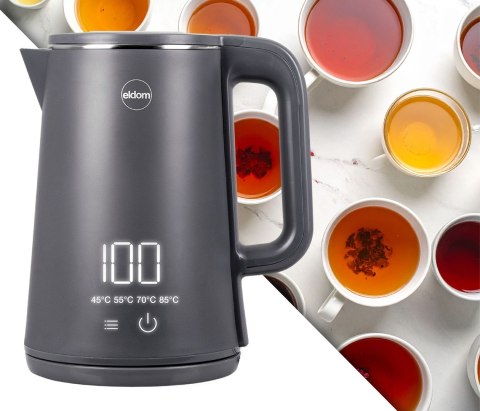 ELDOM CZAJNIK BEZPRZEWODOWY C515S ORRA 1,8L 2000W, SZARY, 5 PROGRAMÓW 45,55,70,85,100°C, PODTRZYMYWANIE TEMPERATURY