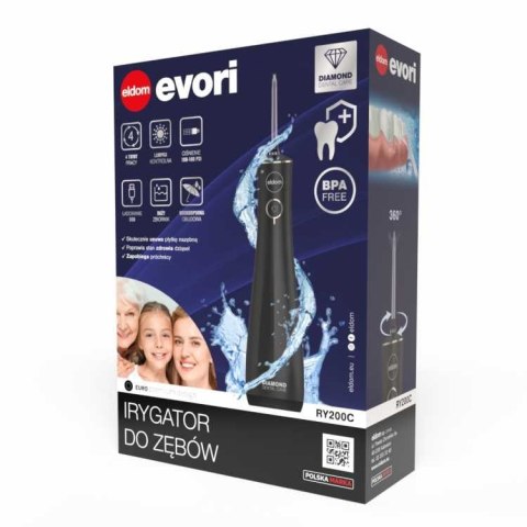 ELDOM IRYGATOR RY200C 230 ML BEZPRZEWODOWY, CZAS PRCY 60 MIN. CZAS ŁADOWANIA OK. 6 H ,ETUI PODRÓŻNE, PRZEWÓD USB, IPX7 CZARNY