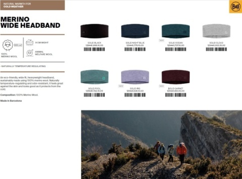 Zestaw Komin BUFF MERINO HEAVYWEIGHT + Opaska termoaktywna BUFF MERINO WIDE HEADBAND w jednolitym kolorze POOL