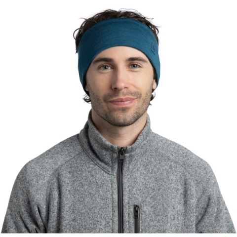 Zestaw Opaska BUFF MERINO WIDE HEADBAND + Komin BUFF MERINO HEAVYWEIGHT w jednolitym kolorze OCEAN