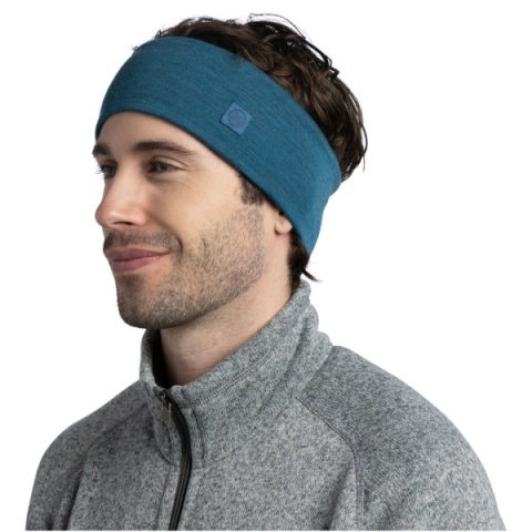 Zestaw Opaska BUFF MERINO WIDE HEADBAND + Komin BUFF MERINO HEAVYWEIGHT w jednolitym kolorze OCEAN