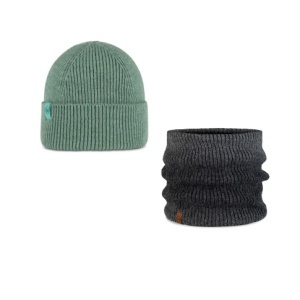 Zestaw dwukolorowy Czapka BUFF KNITTED BEANIE MERIX + Komin na szyję BUFF Knitted OPALINE/GRAPHITE
